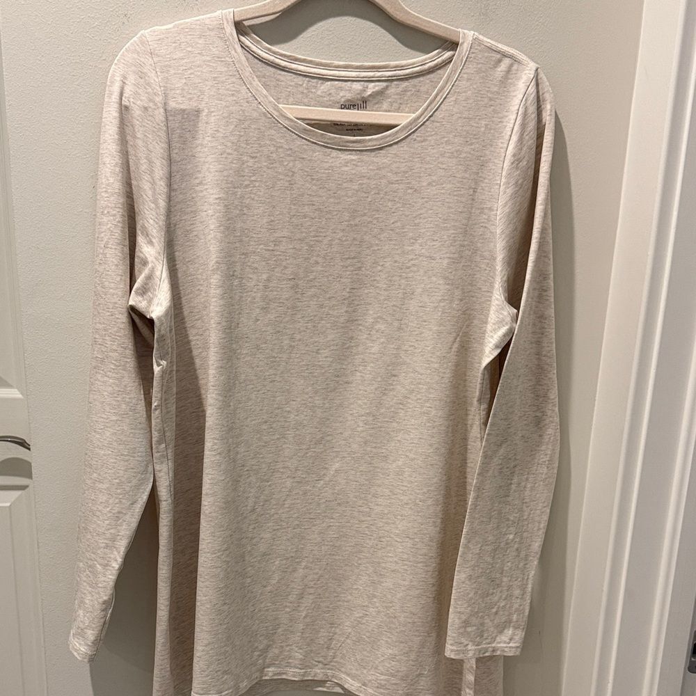 Pure Jill Women's Long Sleeve Stretch Cotton Tee  Beige size Large
